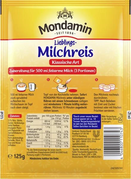 Mondamin Lieblings-Milchreis Klassische Art 2 Mondamin Lieblings-Milchreis Klassische Art – Bild 2